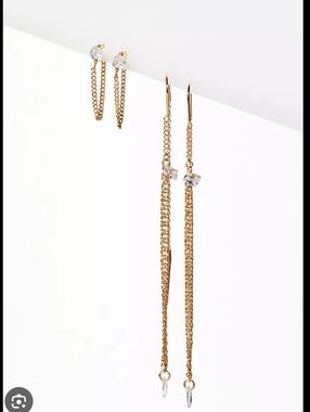 Anthropologie Gold and Clear Crystal Chain Earrings Set